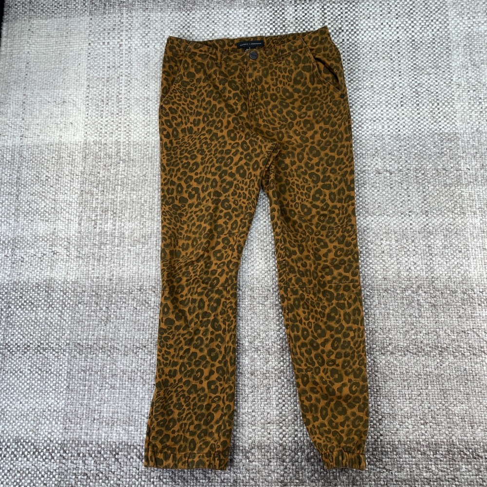 Sanctuary x Anthropologie Jogger Pants Women Size S Brown Leopard Print Zippers